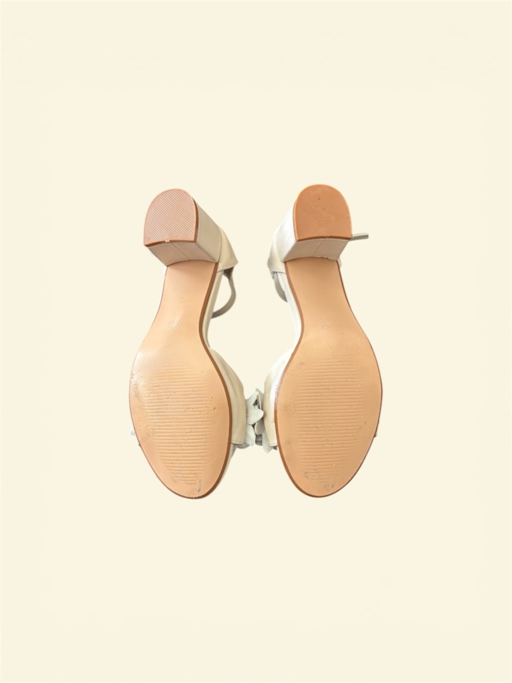 Ankle-Strap Block Heel Sandals with Floral Applique - Cream - Picture 4 of 4